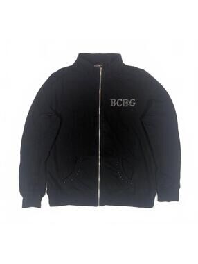 Y2K McBling BCBGMAXAZRIA Women's Large Black Rhinestone Angel Wing Track Jacket